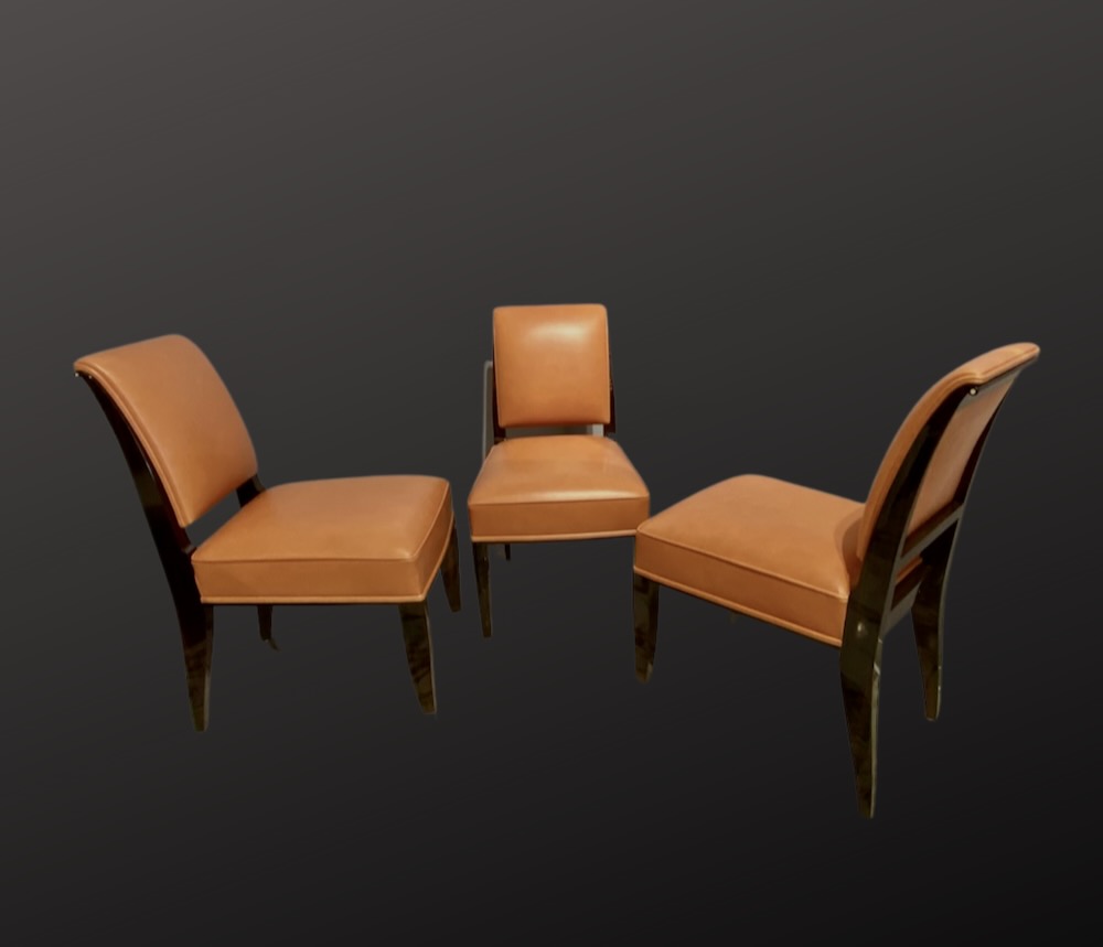 6 Chairs nach J.E. Ruhlmann, Makassar Ebony / Leather